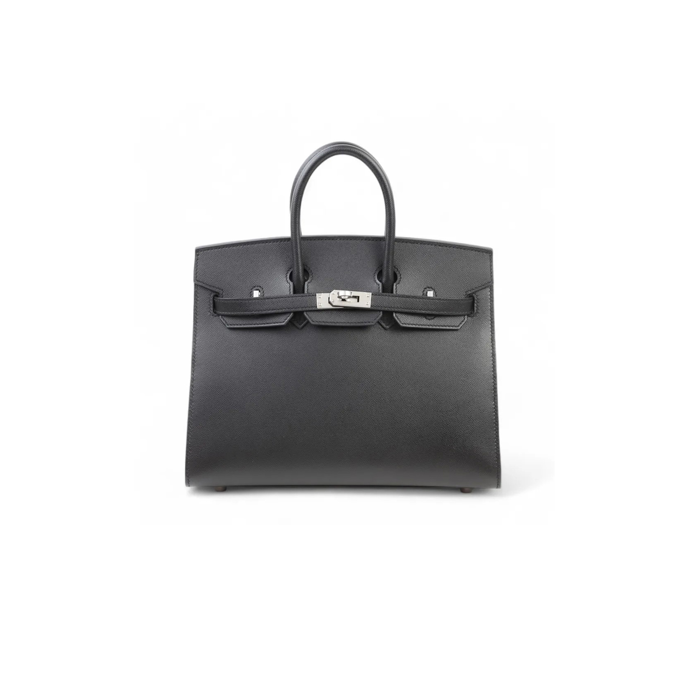 HERMES BIRKIN 25 BLACK LEATHER SILVER BUCKLE 4341856341 (25*20*13cm)